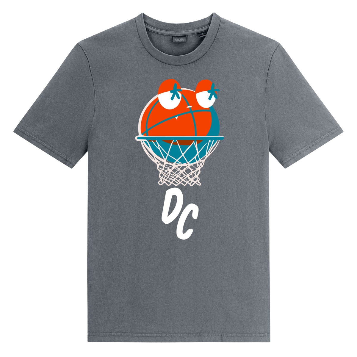 DC Baller Vintage Tee in anthracite, front view, featuring Kelly Towles artwork.
