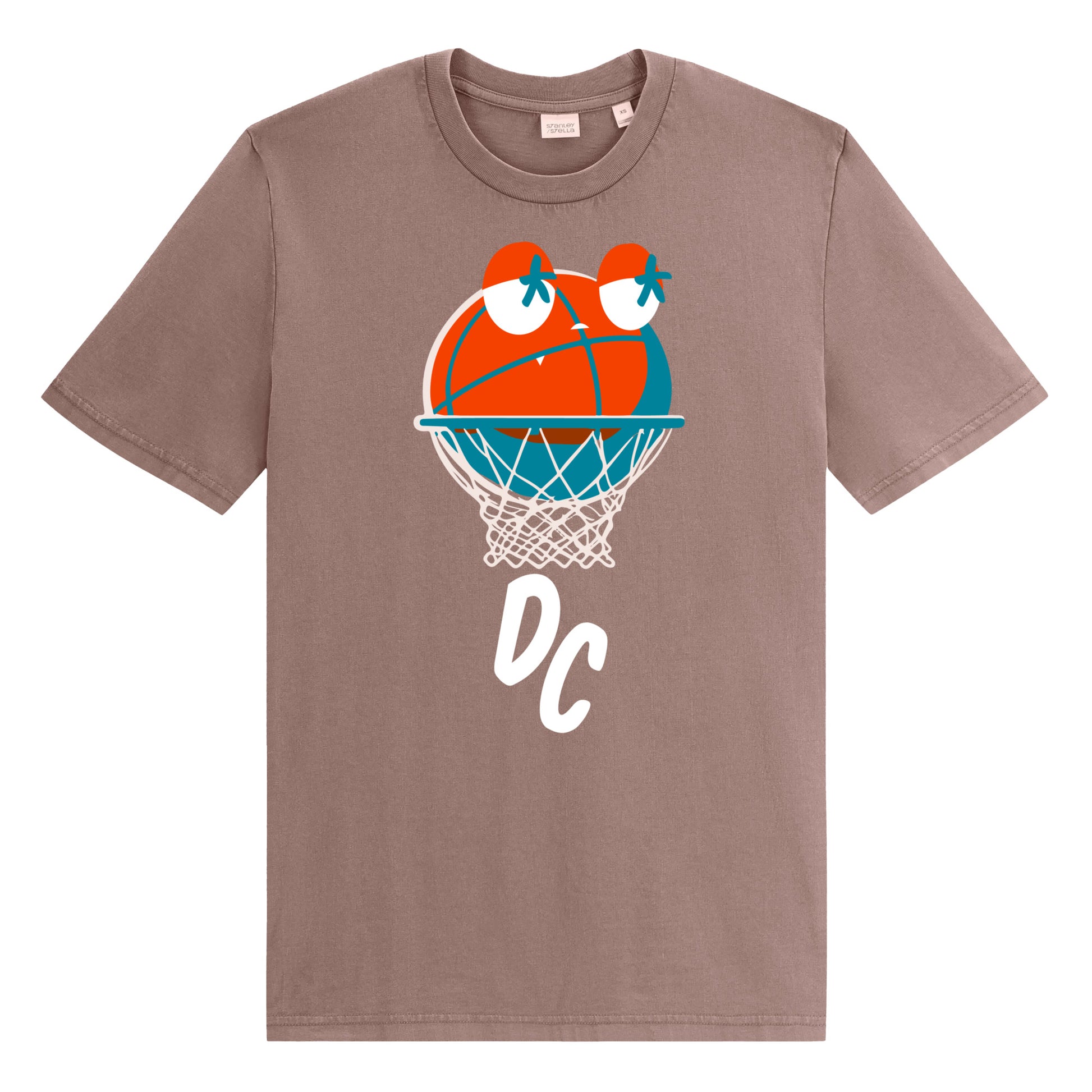 DC Baller Vintage Tee in Kaffa Coffee brown, front view, featuring Kelly Towles artwork.
