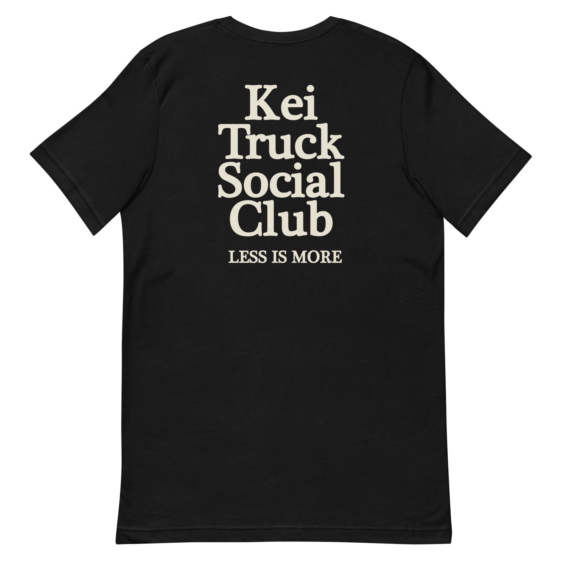 Black Kei Truck Social Club Tee, back view, featuring Kelly Towles kei truck artwork.